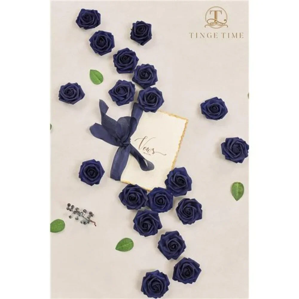 Navy Blue Artificial Roses 25pcs Fake Flowers for Wedding Bouquets Centerpieces